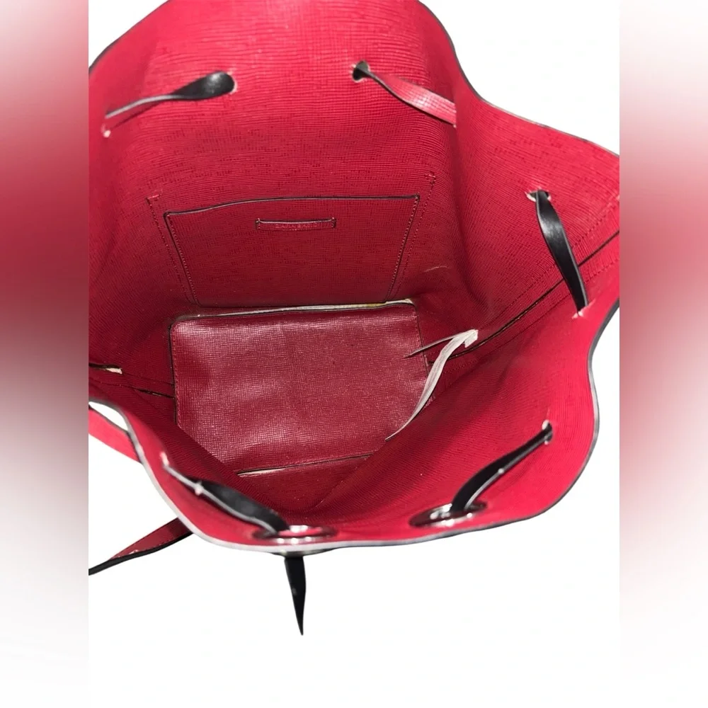 Zara black large bucket bag with red interior silver hardware